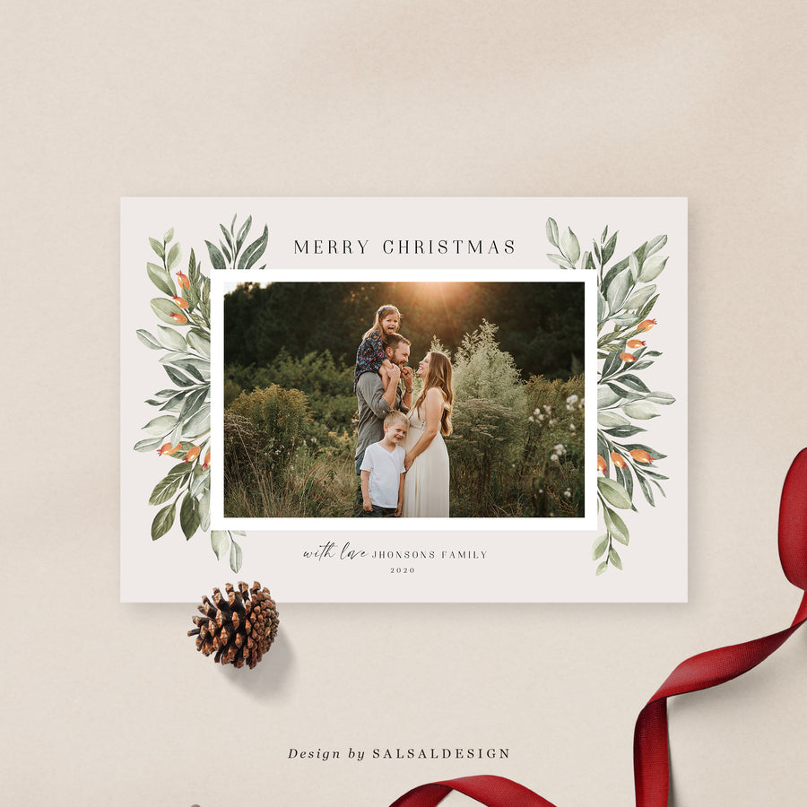 Canva Holiday card Template 5x7, 4x6 Printable Christmas Card Template, Editable Happy Holiday card, Holiday photo card Photoshop template - CD204