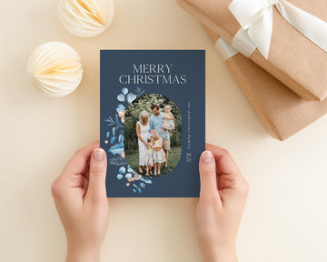 2023 Blue Watercolor Christmas Photo Card Template - CD483