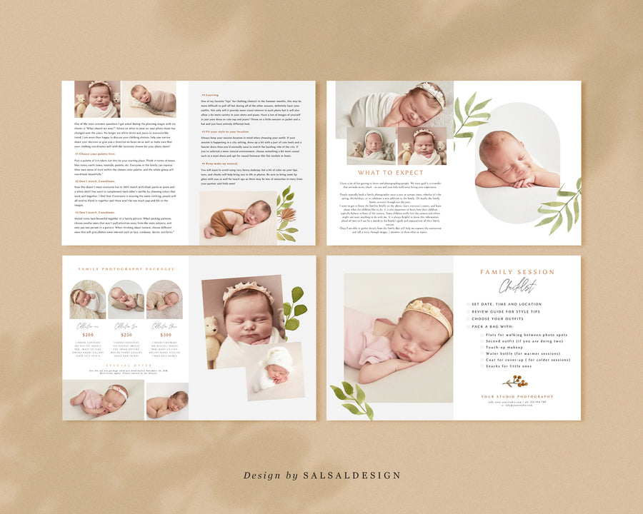 CANVA Newborn Photography style Guide magazine Template, Pre-written Newborn Welcome Guide Template, PSD Photoshop price list CANVA template - MG035