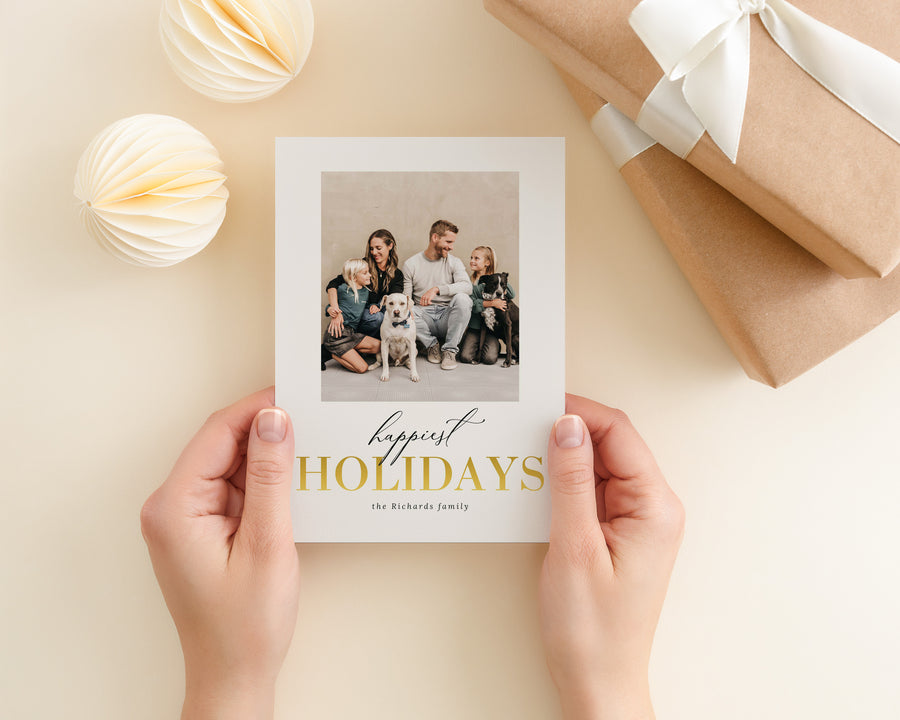 Happy Holiday Card Template, Happiest Holiday Photo Card, Printable Christmas Card Template, Christmas Photo Card, Photoshop Canva Template - CD479