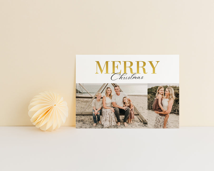 Golden Merry Christmas Card Template, Holiday Card Template, Canva Template, 5x7 Christmas photo card,Printable Photoshop Holiday Photo Card - CD481