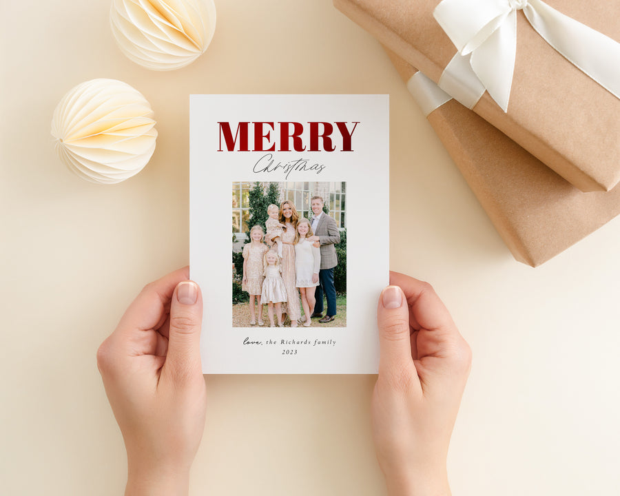 Merry Christmas Card Template, Printable Christmas Photo Card, Holiday Photo Card Template, Family Canva Template,Photoshop Holiday Card 5x7 - CD490