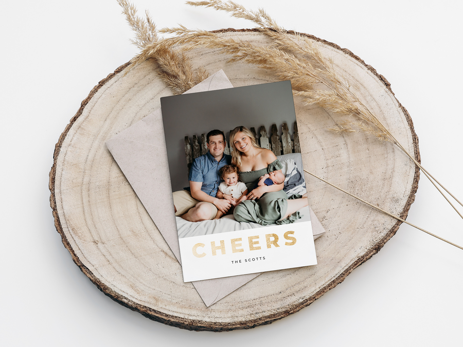 Cheers Minimalist New Year Photo Card Template for Canva - NG29