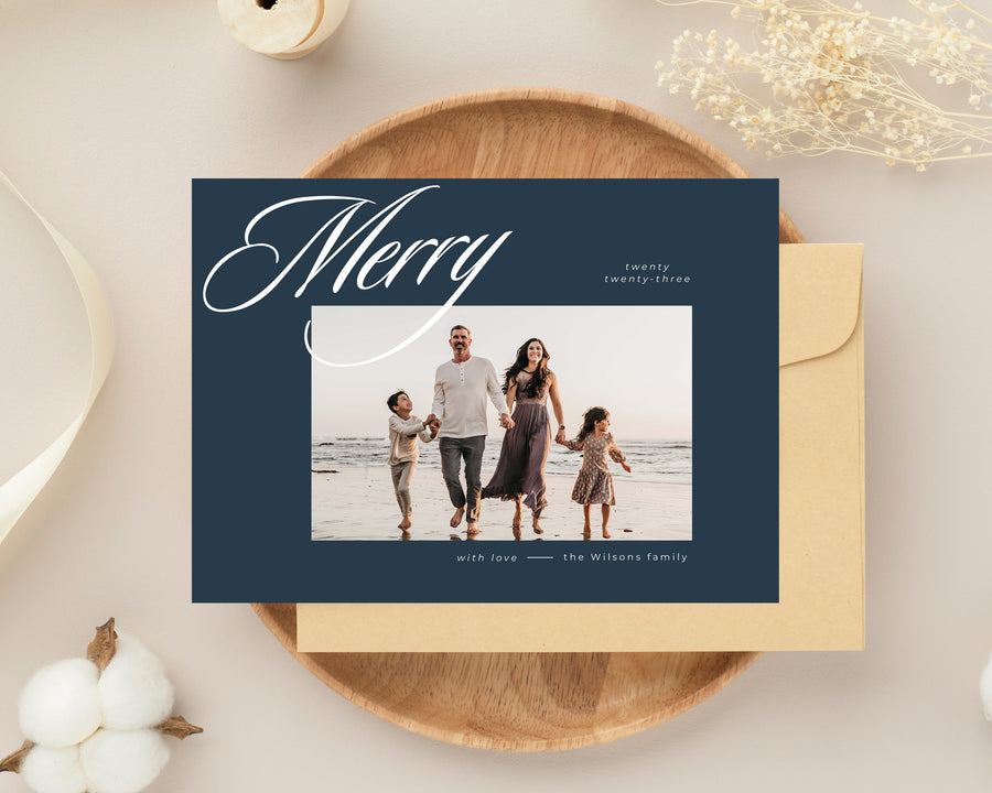 Family Merry Christmas Card Template, Printable Christmas Photo Card Canva Template, 5x7 Holiday Card Template, Photoshop Holiday Photo Card - CD471