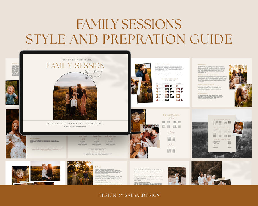 CANVA Family Photography style Guide magazine Template, Pre-written Family Session Welcome Guide Template, Photoshop price list CANVA template - MG046