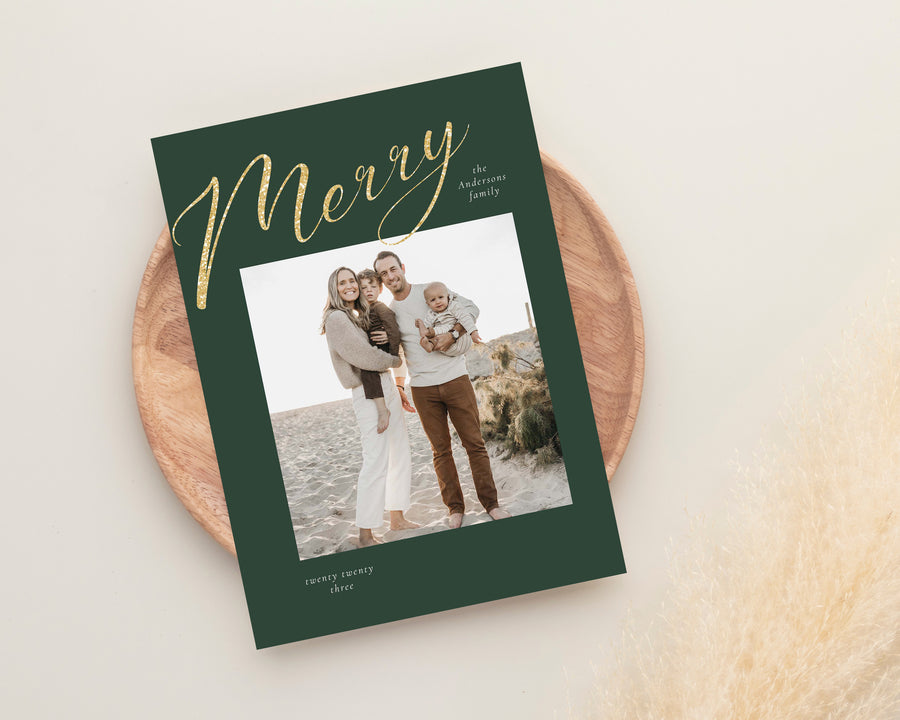 Gold Foil Holiday Card Template, Modern Christmas Card Template, Editable Canva Template, 5x7 Christmas Card, Printable Photoshop Photo Card - CD466