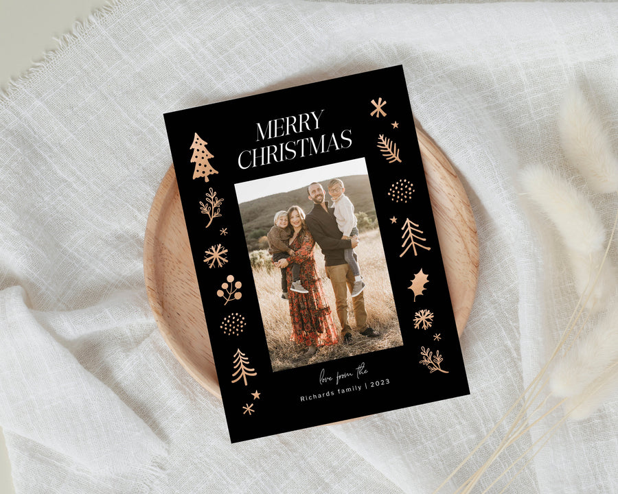 Merry Christmas Card Template, Printable Christmas Photo Card, Gold Merry Christmas Canva Template, Family Postcard, Photoshop Holiday Card - CD469