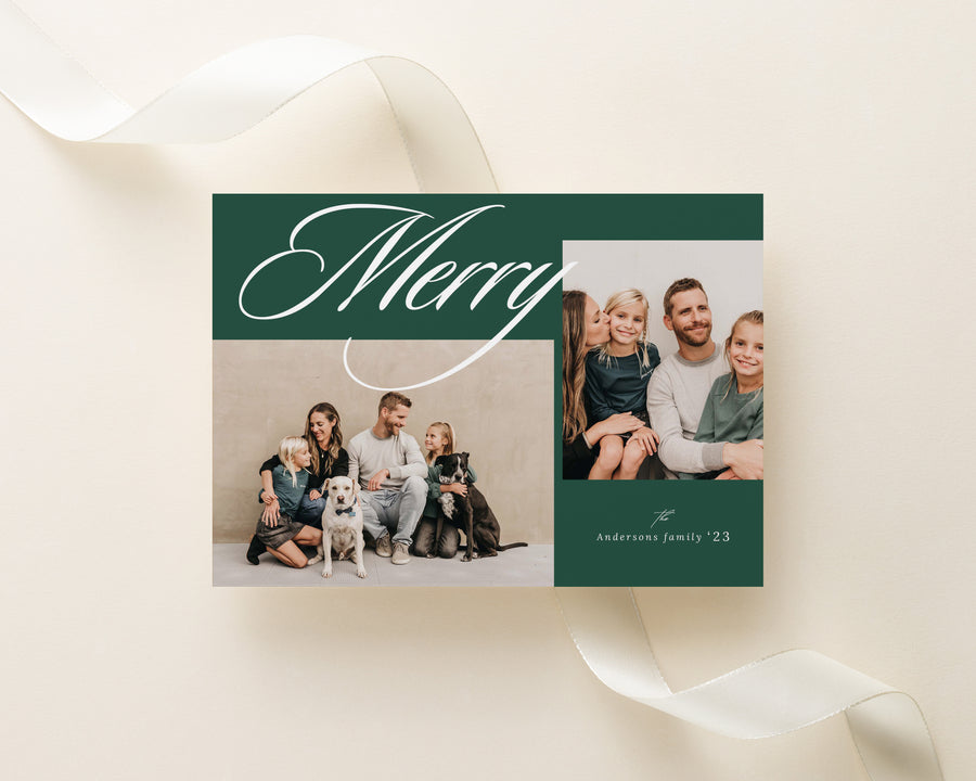 Collage Christmas Card Template, Merry Christmas Photo Card, Holiday card template, 5x7 Photoshop and Canva template for Family Photography - CD491