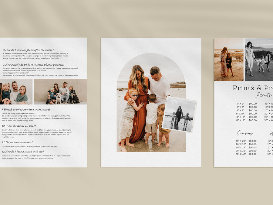 CANVA Family Photography style Guide magazine Template, Pre-written Family Session Welcome Guide Template, Photoshop price list CANVA template - MG066