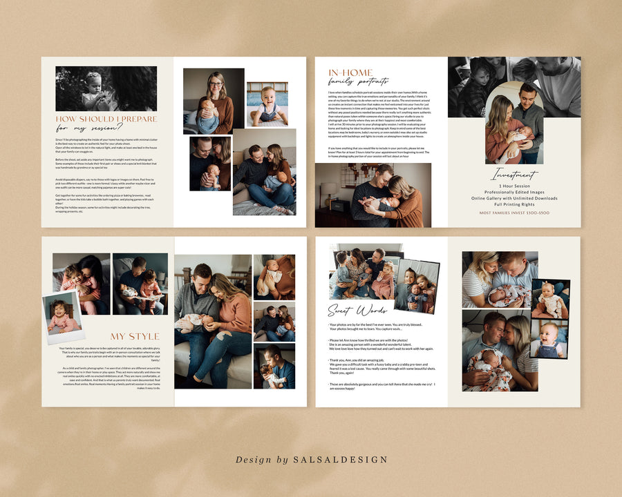 CANVA Family & Newborn Photography style Guide magazine Template, Pre-written Newborn Welcome Guide Template, PSD Photoshop price list CANVA - MG036