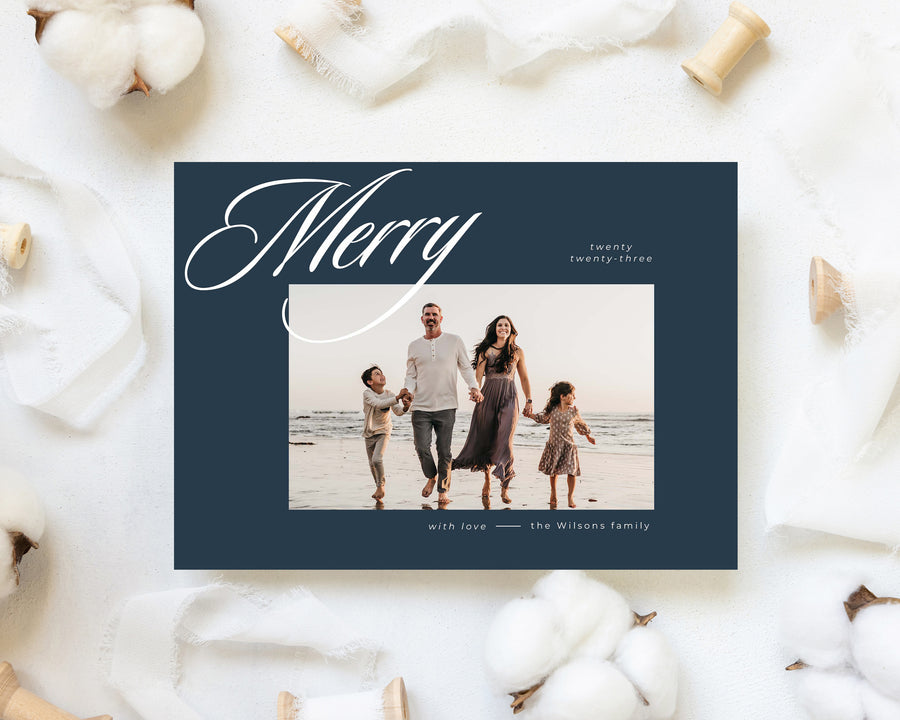 Family Merry Christmas Card Template, Printable Christmas Photo Card Canva Template, 5x7 Holiday Card Template, Photoshop Holiday Photo Card - CD471