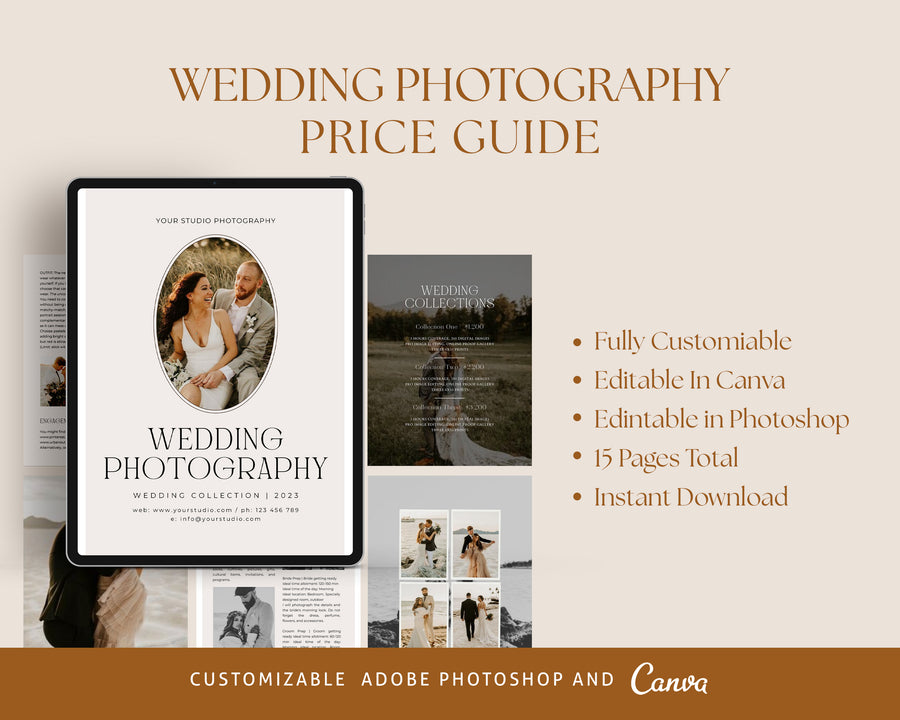 Wedding Magazine Template Canva and Photoshop, Wedding Welcome guide, Wedding Price Guide list, Pricing Brochure, Photographer Client Guide - MG072