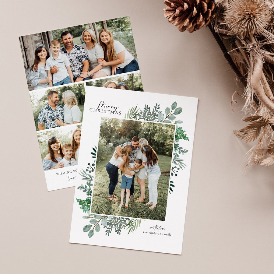 Christmas Card Photoshop Template, Holiday Card Canva Template, Christmas Family Card, Christmas Photo Card - Extra floral - CD260