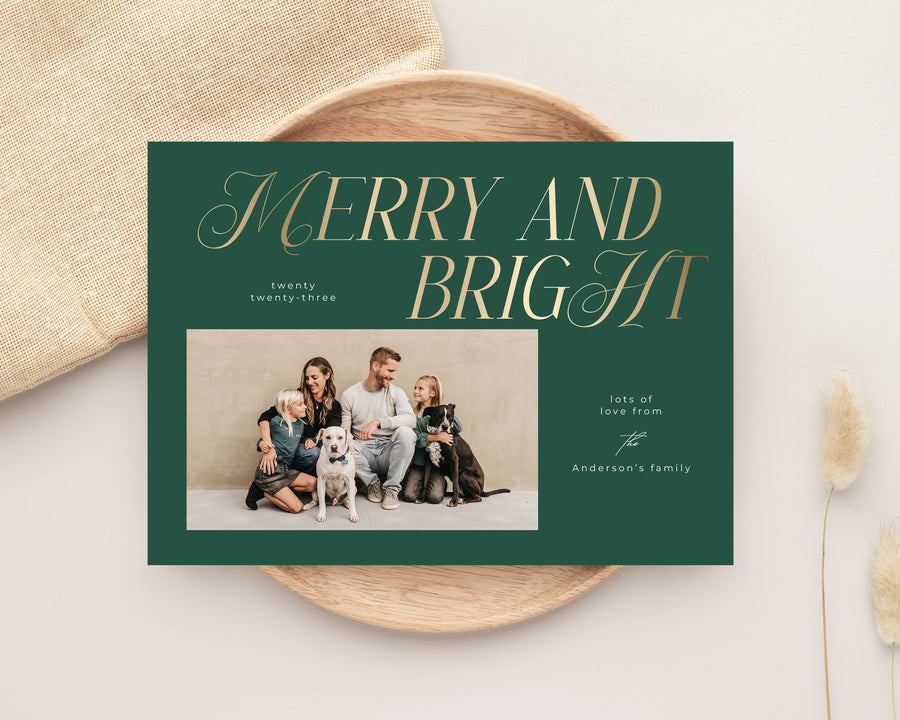 Merry and Bright Christmas Card Template, Printable Christmas Photo Card, Christmas Canva Template, Family Postcard, Photoshop Holiday Card - CD468