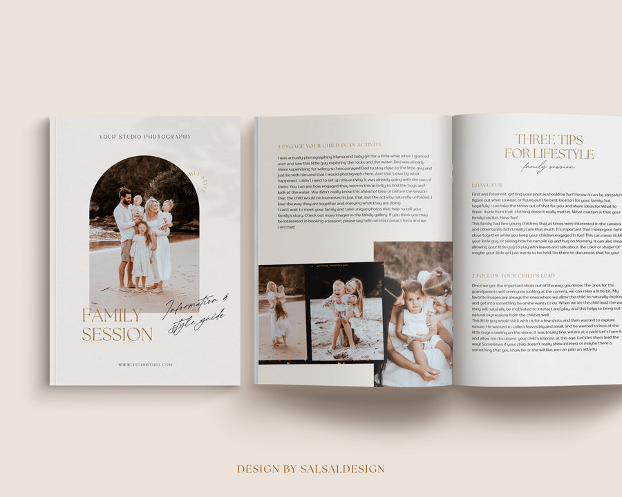 CANVA Family Photography style Guide magazine Template, Pre-written Family Session Welcome Guide Template, Photoshop price list CANVA template - MG043