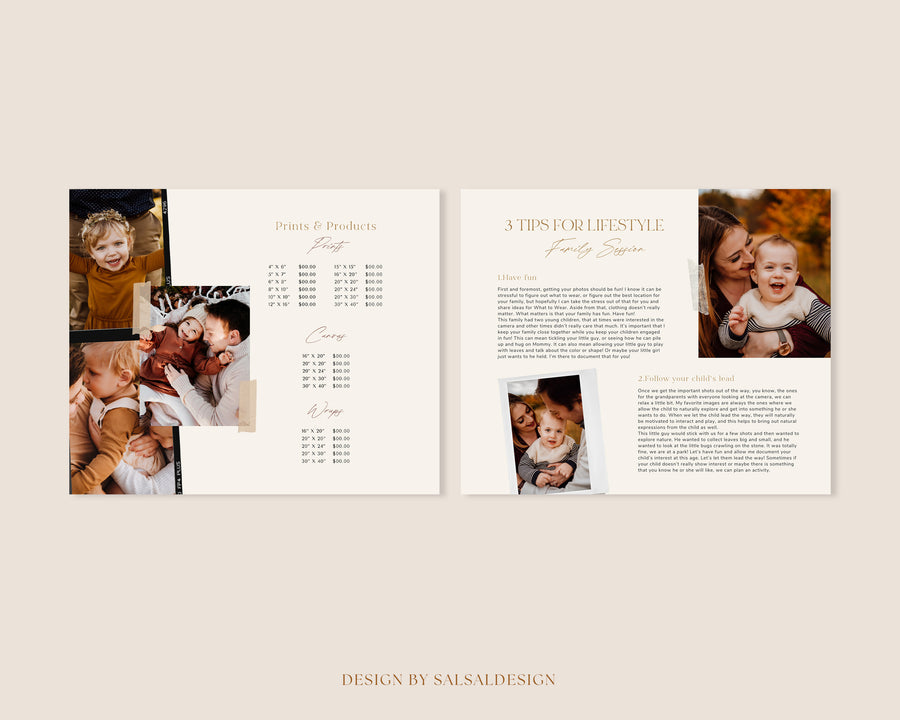 CANVA Family Photography style Guide magazine Template, Pre-written Family Session Welcome Guide Template, Photoshop price list CANVA template - MG046