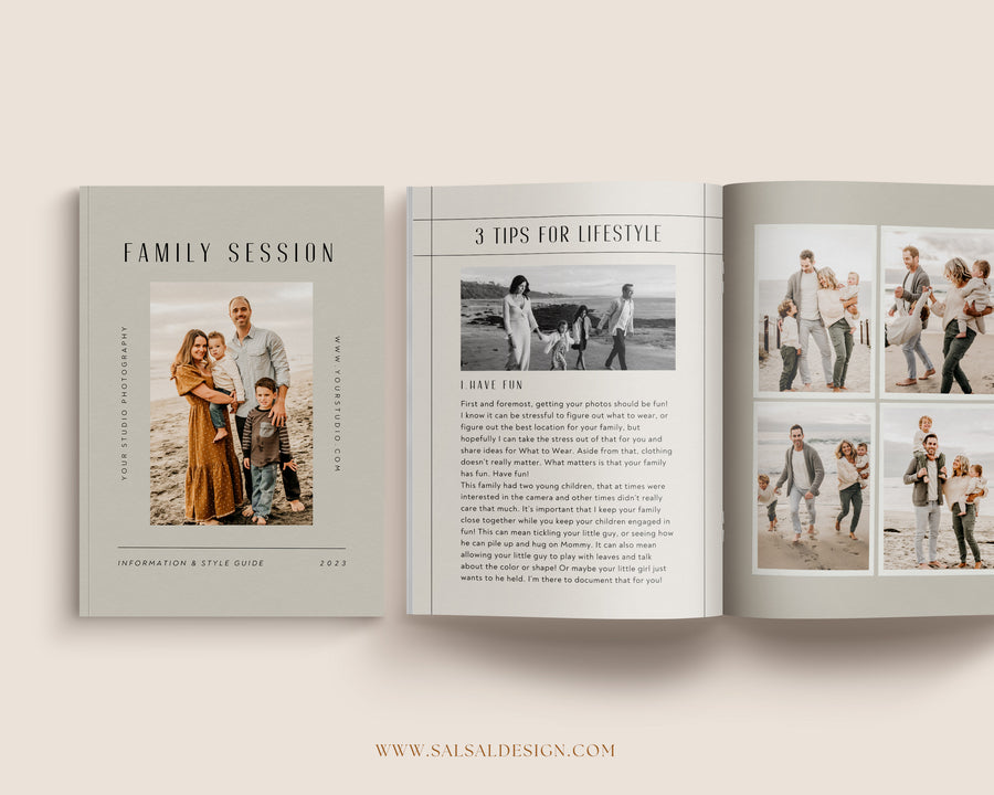 CANVA Family Photography style Guide magazine Template, Pre-written Family Session Welcome Guide Template, Photoshop price list CANVA template - MG070