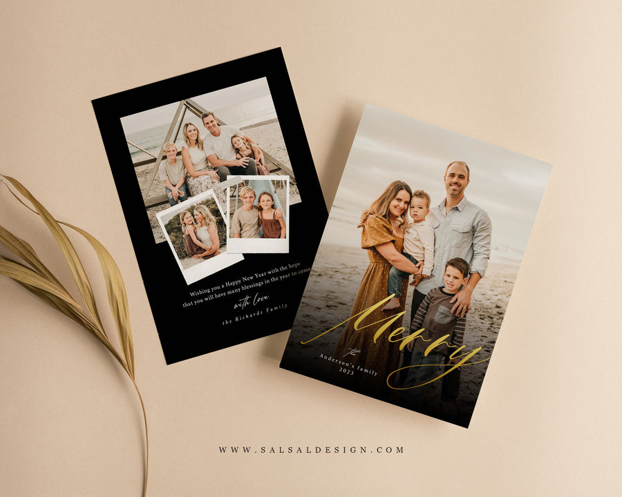 Gold foil Christmas Card Template, Printable Christmas Photo Card Canva Template, Photoshop Merry Christmas Photo Card,Holiday Card Template - CD472