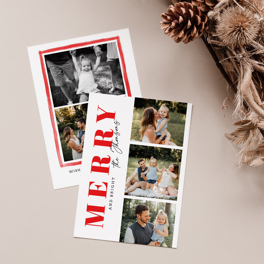 Christmas Card Photoshop Template, Holiday Card Canva Template, Christmas Family Card, Christmas Photo Card - Brush Merry - CD196