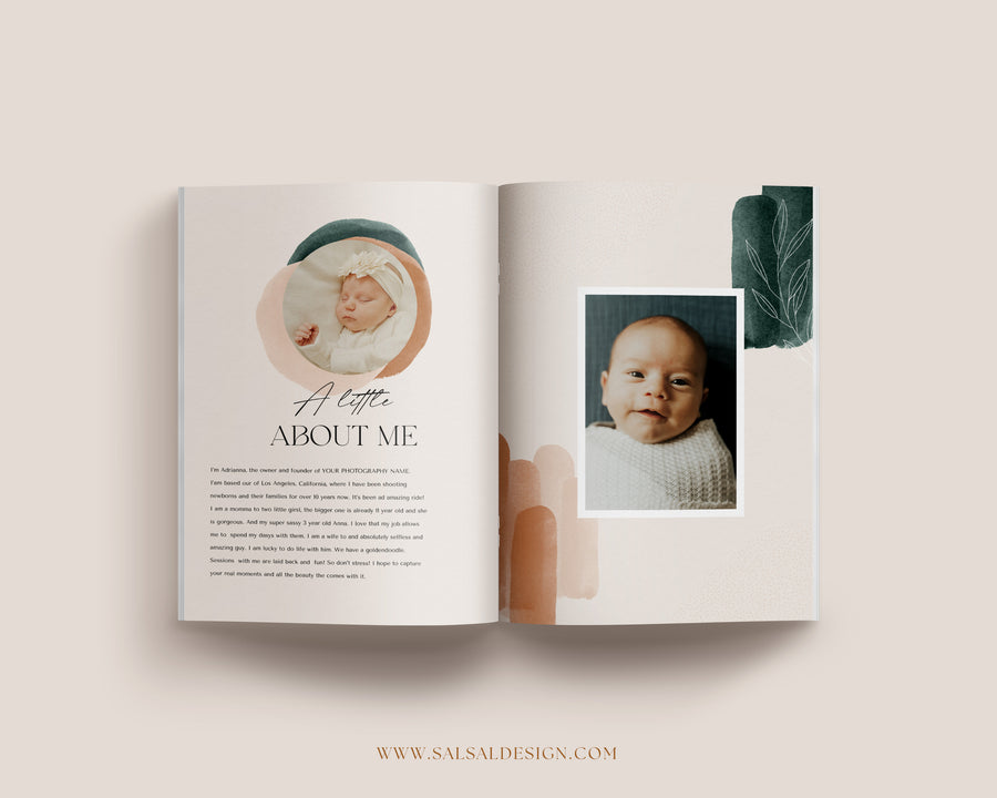 CANVA Newborn Photography style Guide magazine Template, Pre-written Newborn Welcome Guide Template, PSD Photoshop price list CANVA template - MG068