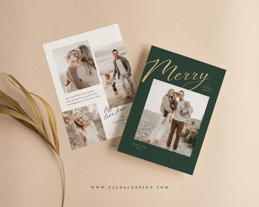 Gold Foil Holiday Card Template, Modern Christmas Card Template, Editable Canva Template, 5x7 Christmas Card, Printable Photoshop Photo Card - CD466