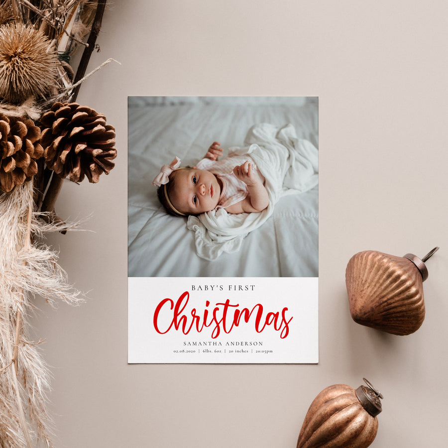 Baby First Christmas Card, Christmas Print Card, Holiday Card Template,Christmas Family Card, Christmas Photo Card - CD290