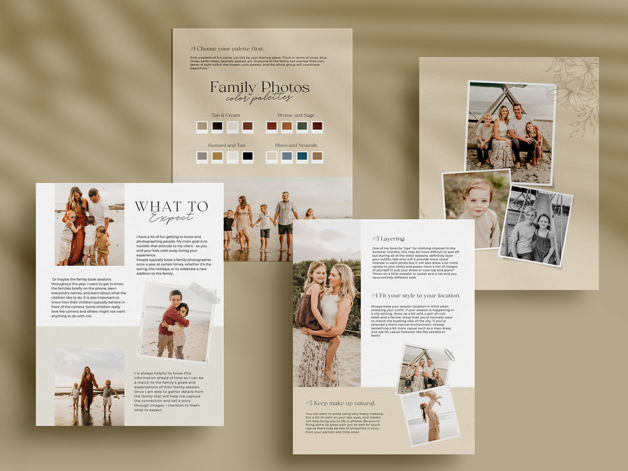 CANVA Family Photography style Guide magazine Template, Pre-written Family Session Welcome Guide Template, Photoshop price list CANVA template - MG066