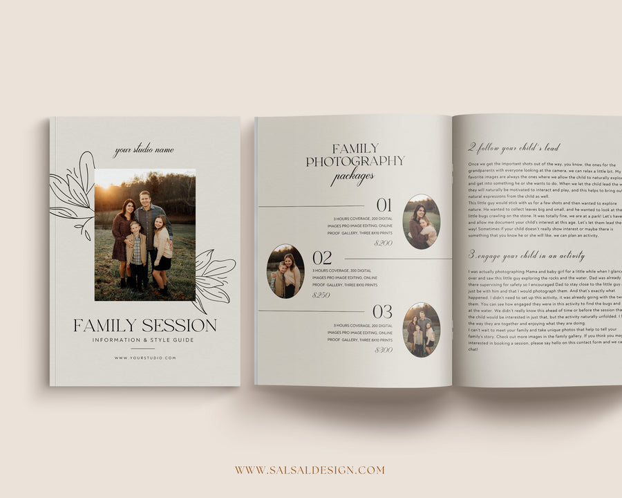 Photographer Welcome Guide Template, Family Session Style guide, Canva Photoshop Magazine Template, Family Marketing Brochure, Client Checklist - MG059