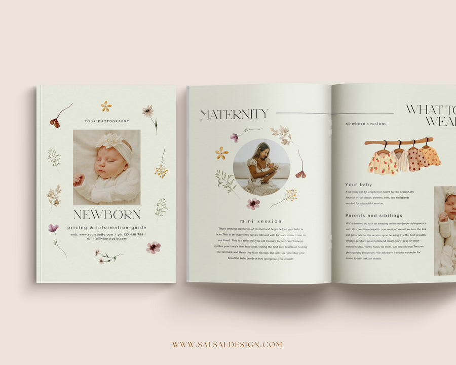 CANVA Newborn Photography style Guide magazine Template, Pre-written Newborn Welcome Guide Template, PSD Photoshop price list CANVA template - MG069