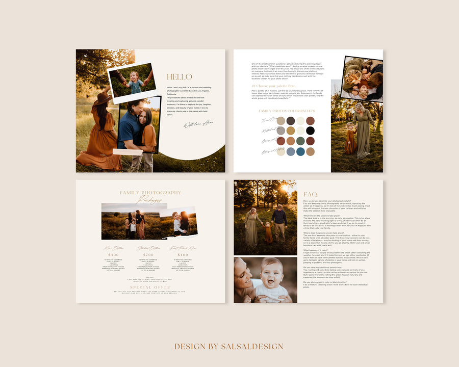 CANVA Family Photography style Guide magazine Template, Pre-written Family Session Welcome Guide Template, Photoshop price list CANVA template - MG046