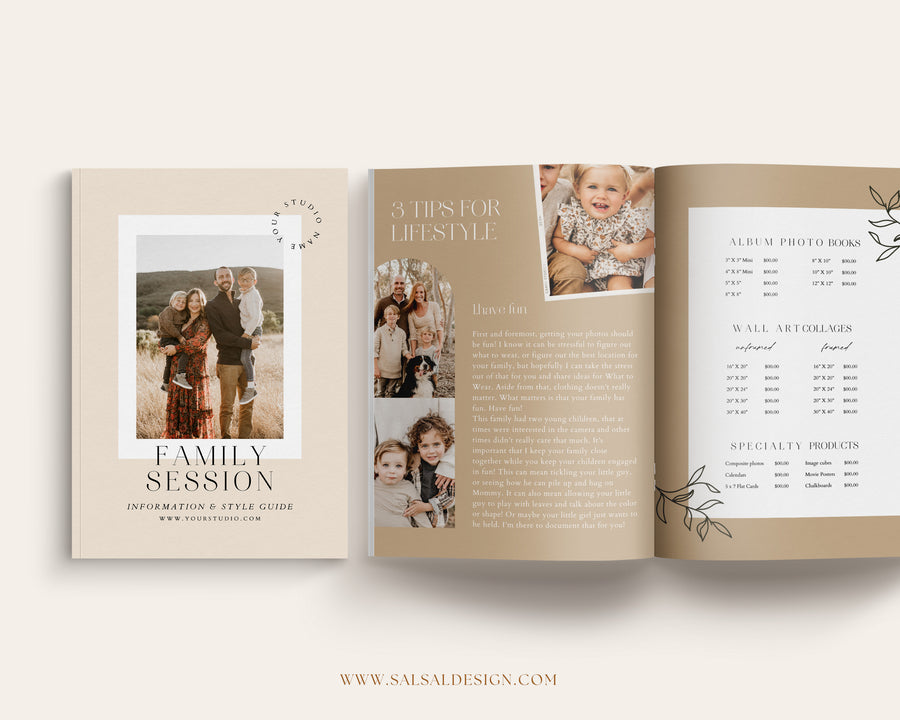 CANVA Family Photography style Guide magazine Template, Pre-written Family Session Welcome Guide Template, Photoshop price list CANVA template - MG065