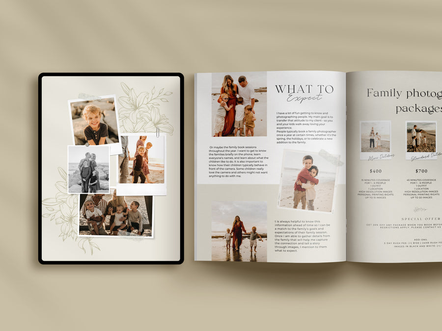 CANVA Family Photography style Guide magazine Template, Pre-written Family Session Welcome Guide Template, Photoshop price list CANVA template - MG066