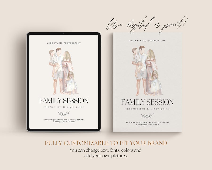 CANVA Family Photography style Guide magazine Template, Pre-written Family Session Welcome Guide Template, Photoshop price list CANVA template - MG051