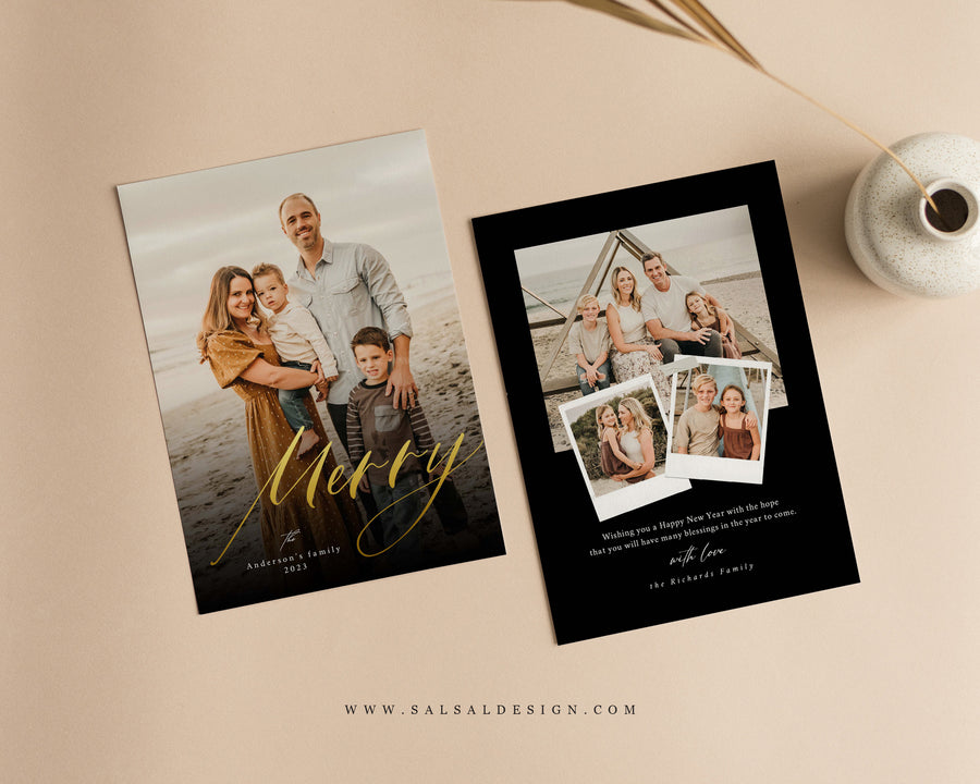 Gold foil Christmas Card Template, Printable Christmas Photo Card Canva Template, Photoshop Merry Christmas Photo Card,Holiday Card Template - CD472