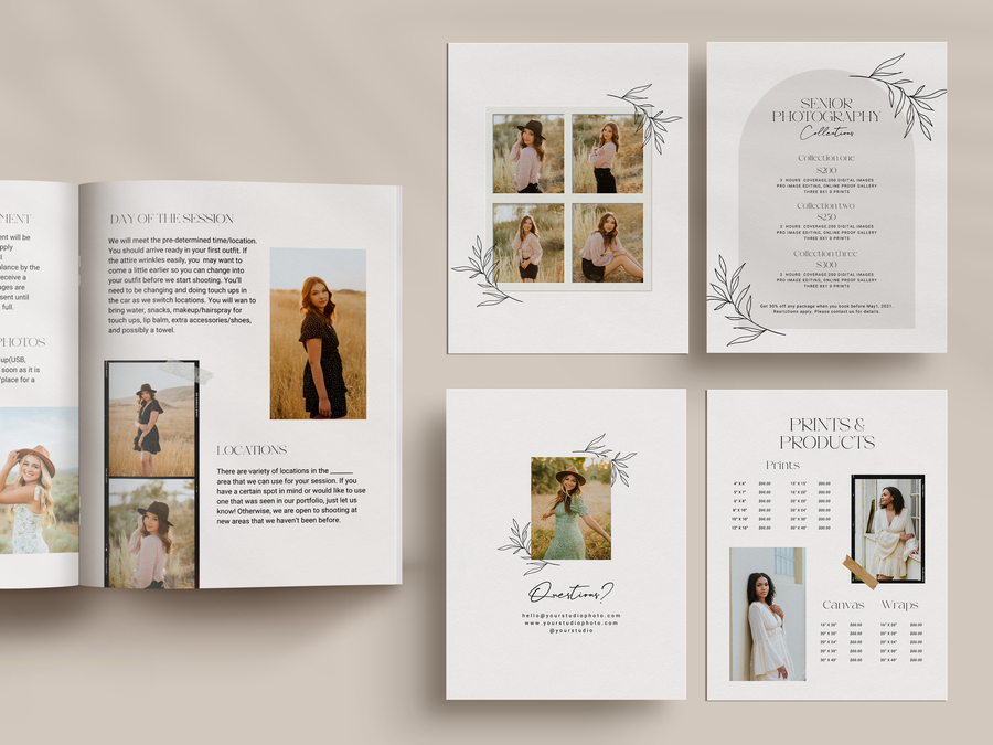 CANVA Senior Photography style Guide magazine Template, Graduation Photography Welcome Guide Template, Photoshop price list CANVA template - MG055