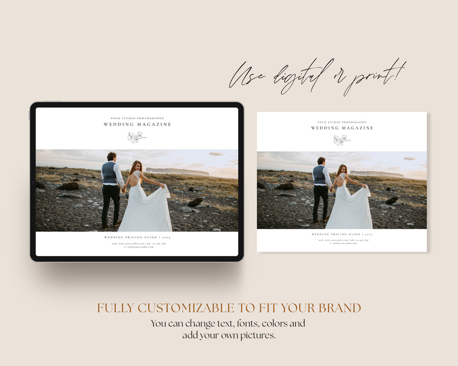 Wedding Photography Pricing Guide Template, Welcome Guide With Text, Photographer Client Guide, Magazine Canva Template, Photoshop Template - MG048