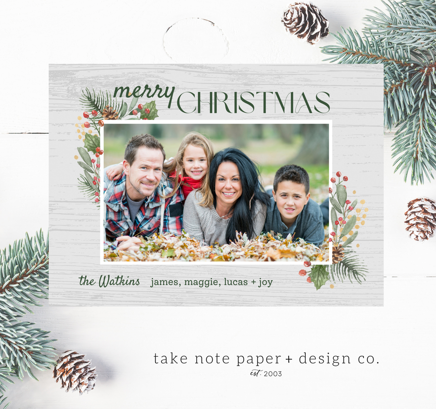 Wooden Watercolor Frame Christmas Card Template for Canva - TNPC148