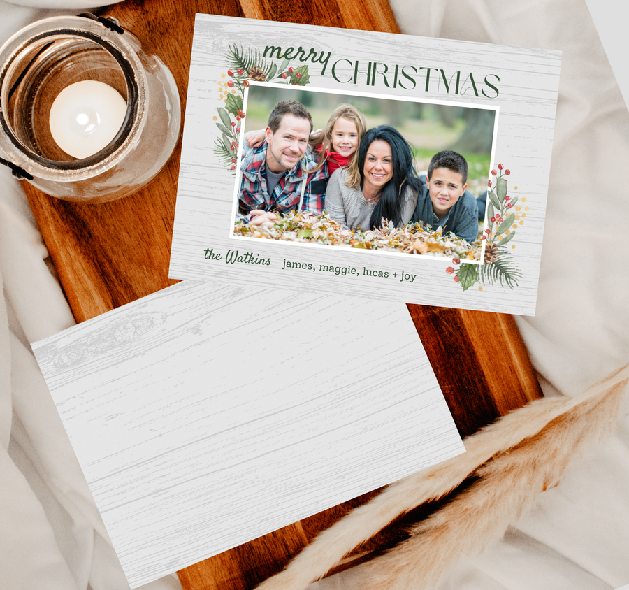 Wooden Watercolor Frame Christmas Card Template for Canva - TNPC148