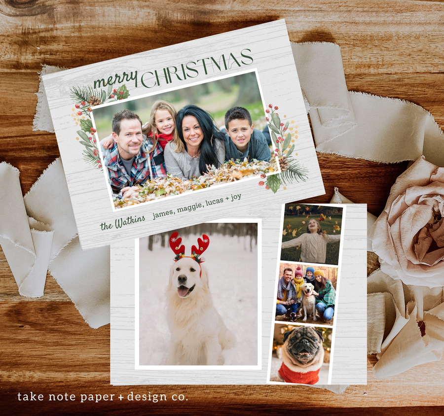 Wooden Watercolor Frame Christmas Card Template for Canva - TNPC148