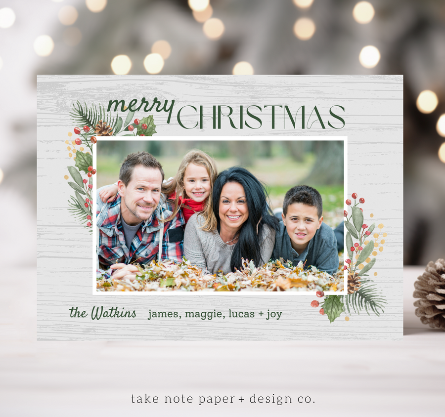 Wooden Watercolor Frame Christmas Card Template for Canva - TNPC148