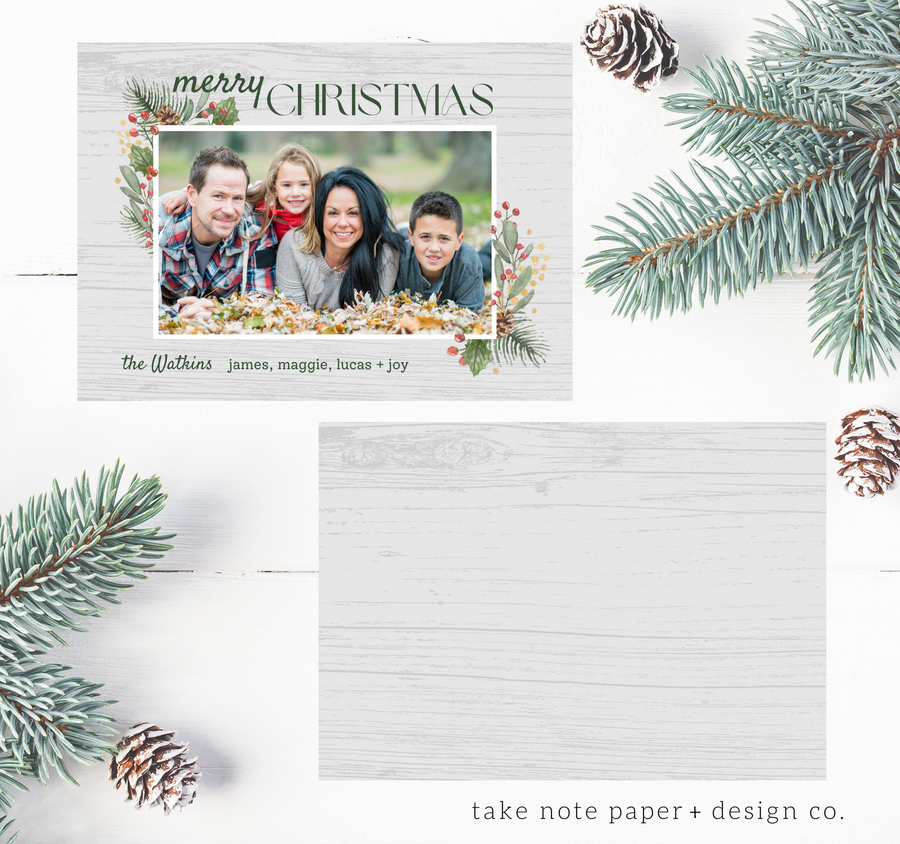 Wooden Watercolor Frame Christmas Card Template for Canva - TNPC148