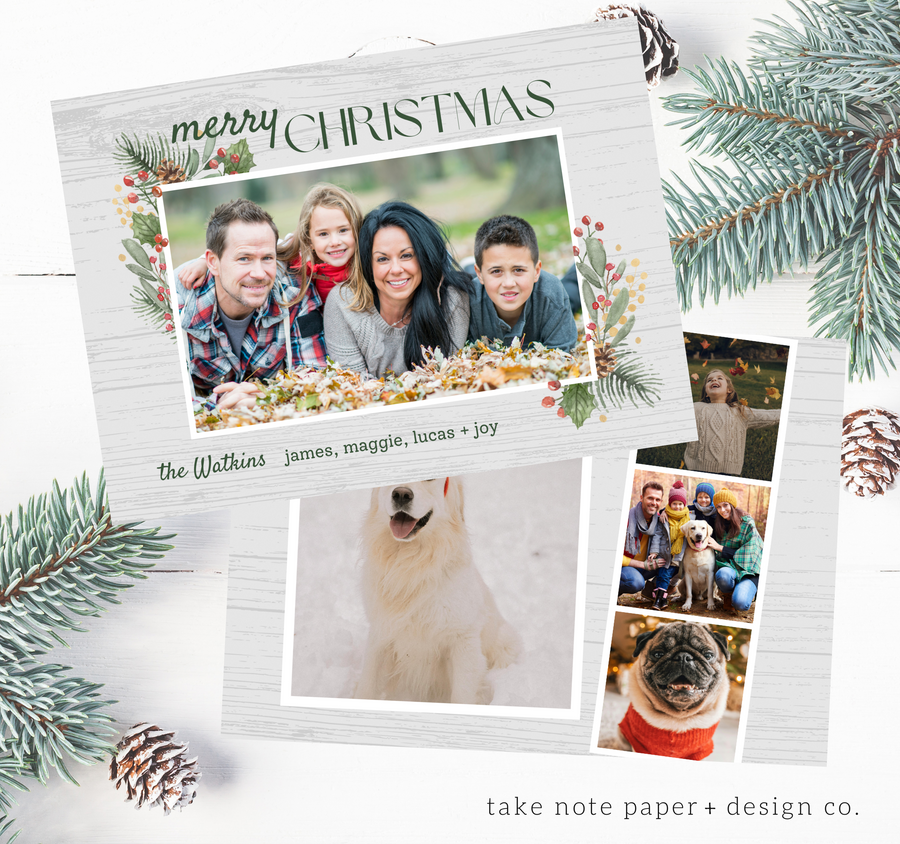 Wooden Watercolor Frame Christmas Card Template for Canva - TNPC148