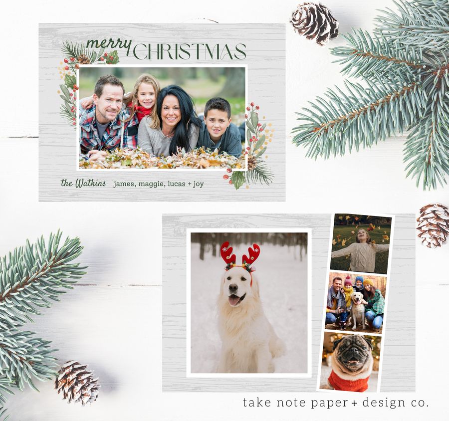 Wooden Watercolor Frame Christmas Card Template for Canva - TNPC148