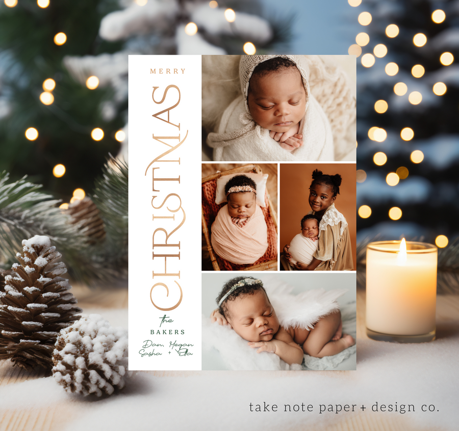 Golden Vertical Christmas Card Template for Canva - TNPC126