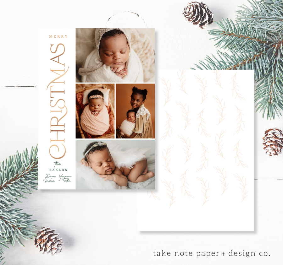 Golden Vertical Christmas Card Template for Canva - TNPC126