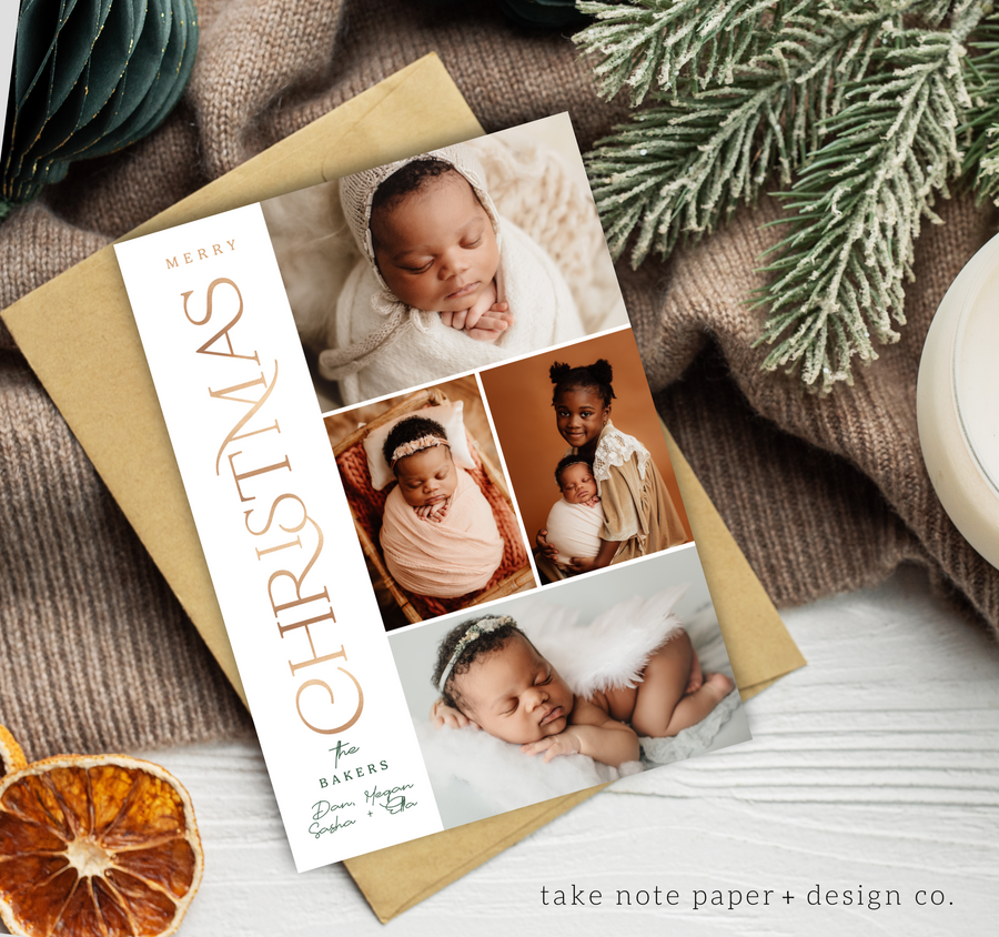 Golden Vertical Christmas Card Template for Canva - TNPC126