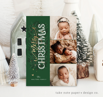 Golden Foliage Vertical Christmas Card Template for Canva - TNPC127