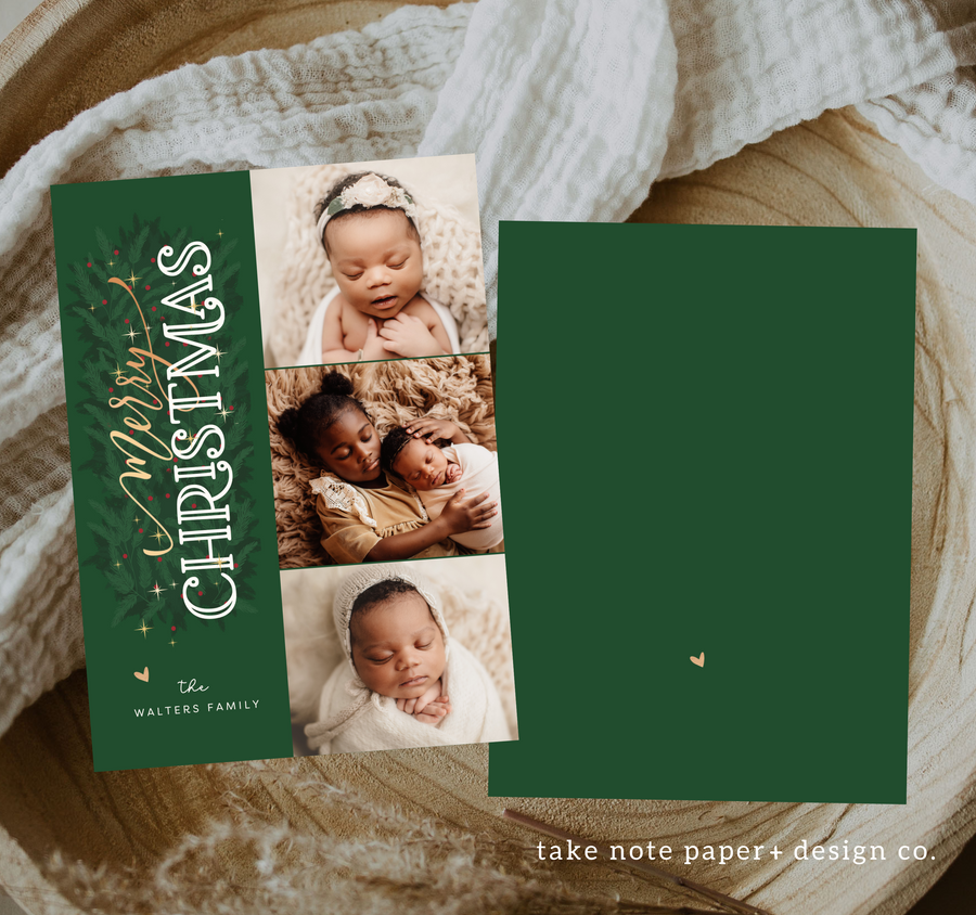 Golden Foliage Vertical Christmas Card Template for Canva - TNPC127