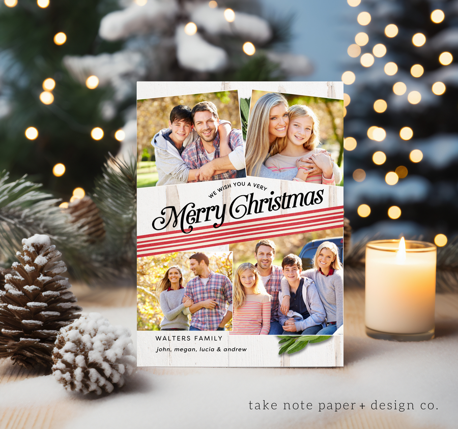 Light Rustic Wrap Christmas Card Template for Canva - TNPC132