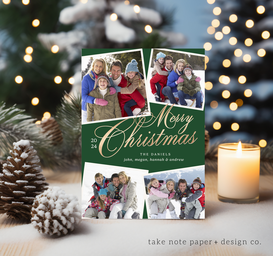 Golden Christmas Script Card Template for Canva - TNPC131